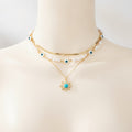 Layered Pearl Evil Eye Sun Pendant Necklace – jewelry (view 1)