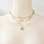 Layered Pearl Evil Eye Sun Pendant Necklace – jewelry (view 1)