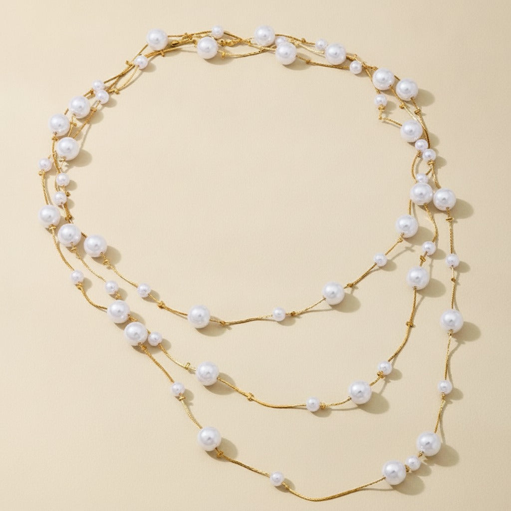 Layered Pearl Gold Chain Necklace – jewelry (view 1)