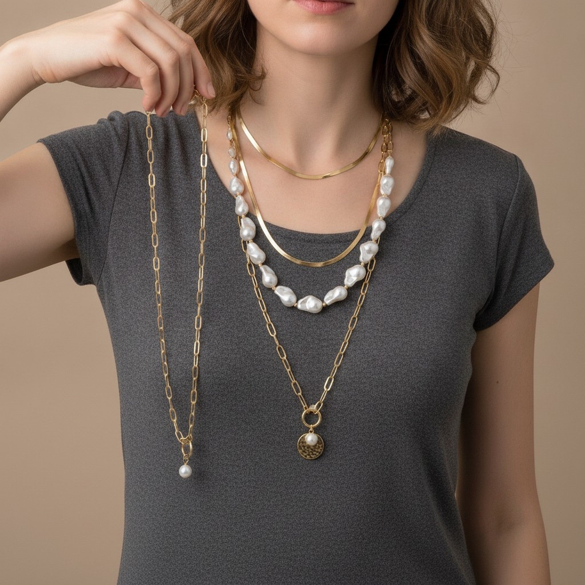 Layered Baroque Pearl Necklace – jewelry (view 3)