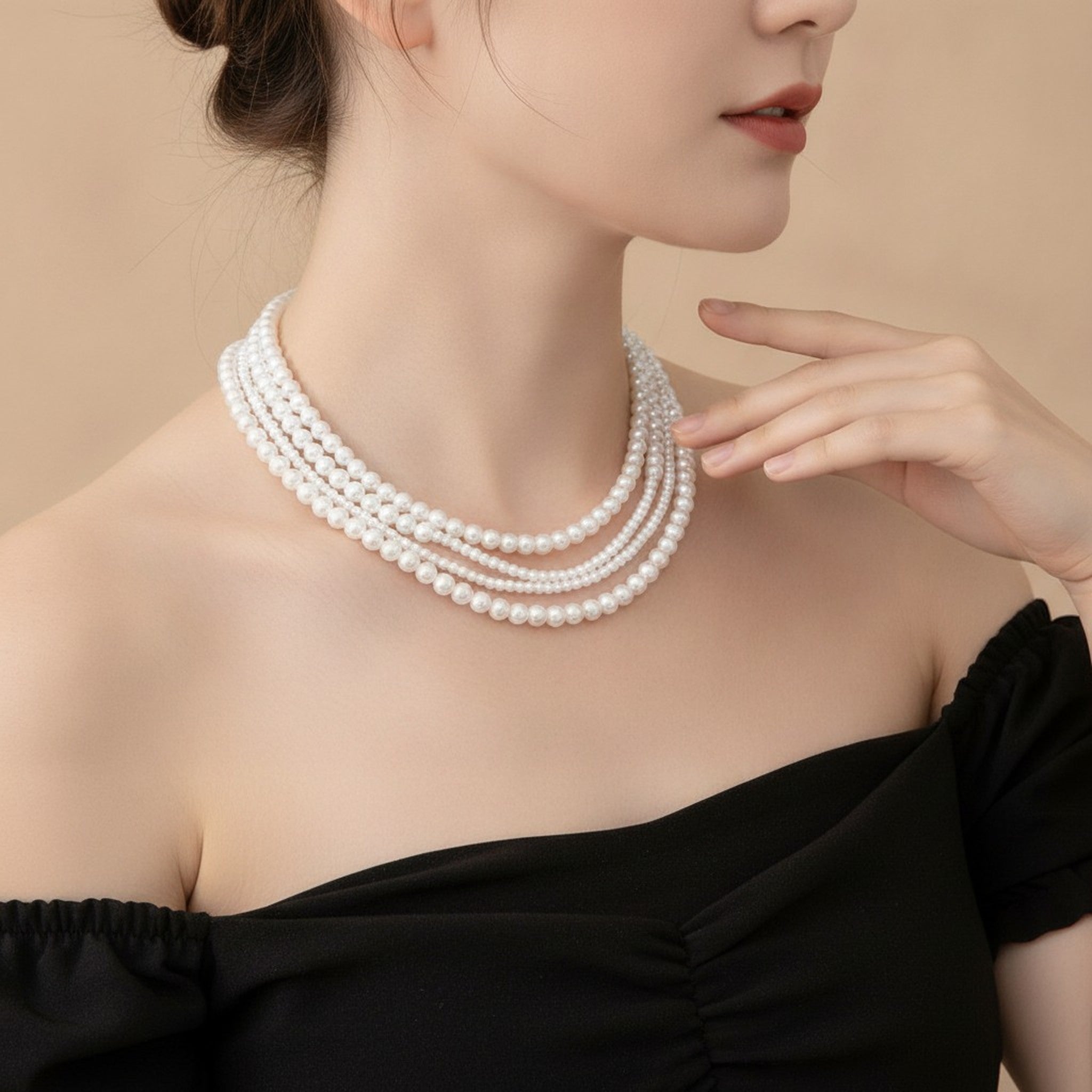 Elegant Layered Pearl Necklace – jewelry (view 3)