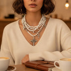 Multi-Layer Pearl Cross Pendant Necklace – jewelry (view 2)