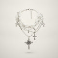 Multi-Layer Pearl Cross Pendant Necklace – jewelry (view 1)
