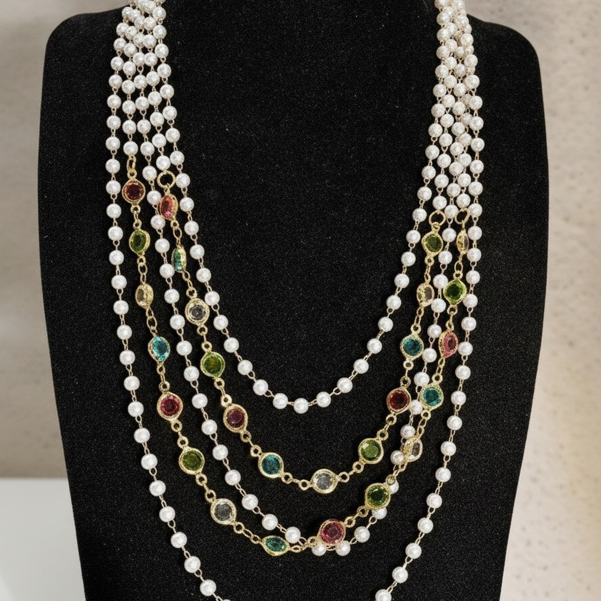 Elegant Multi-Layer Pearl and Crystal Necklace – jewelry (view 1)