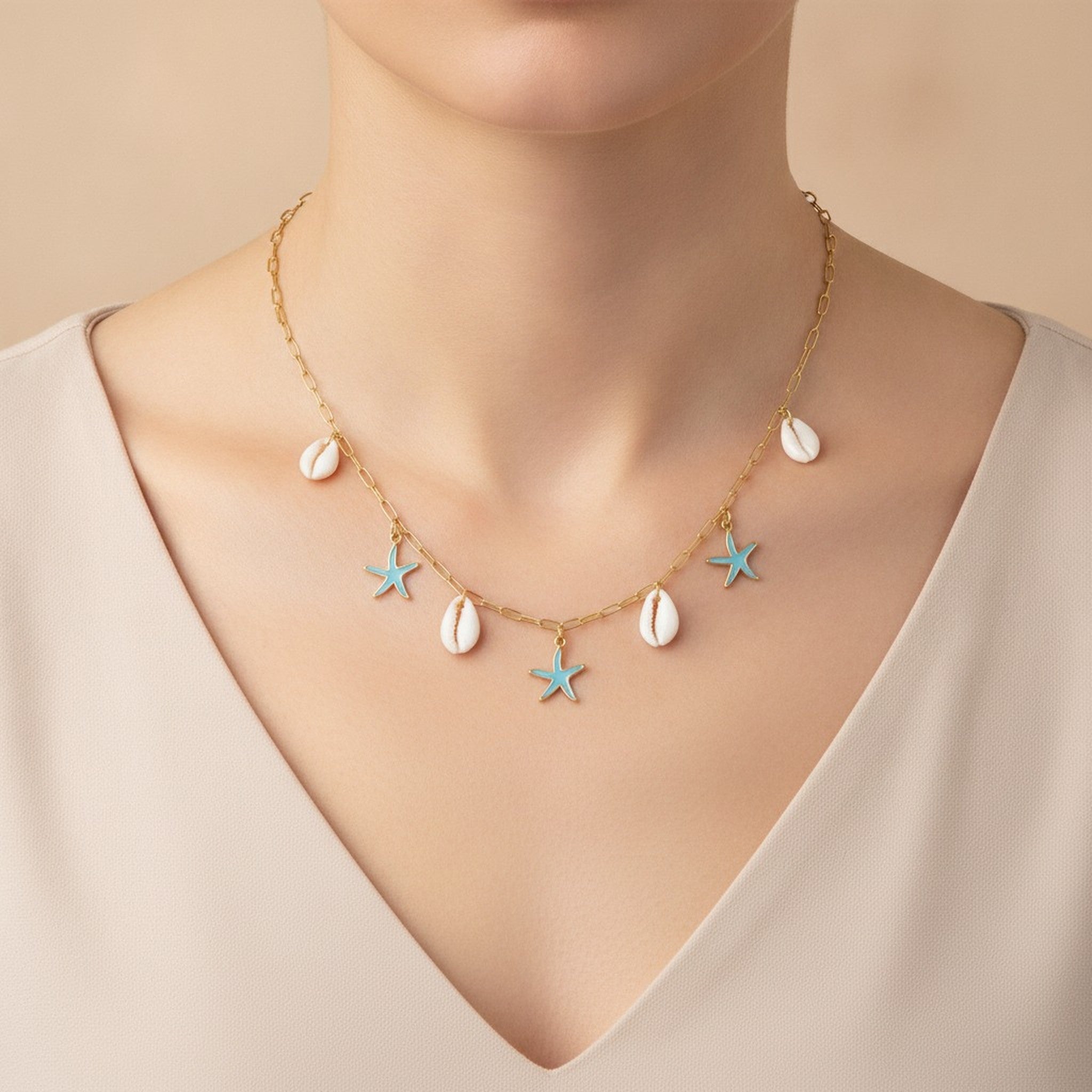 Gold Chain Sea Life Charm Necklace – jewelry (view 10)