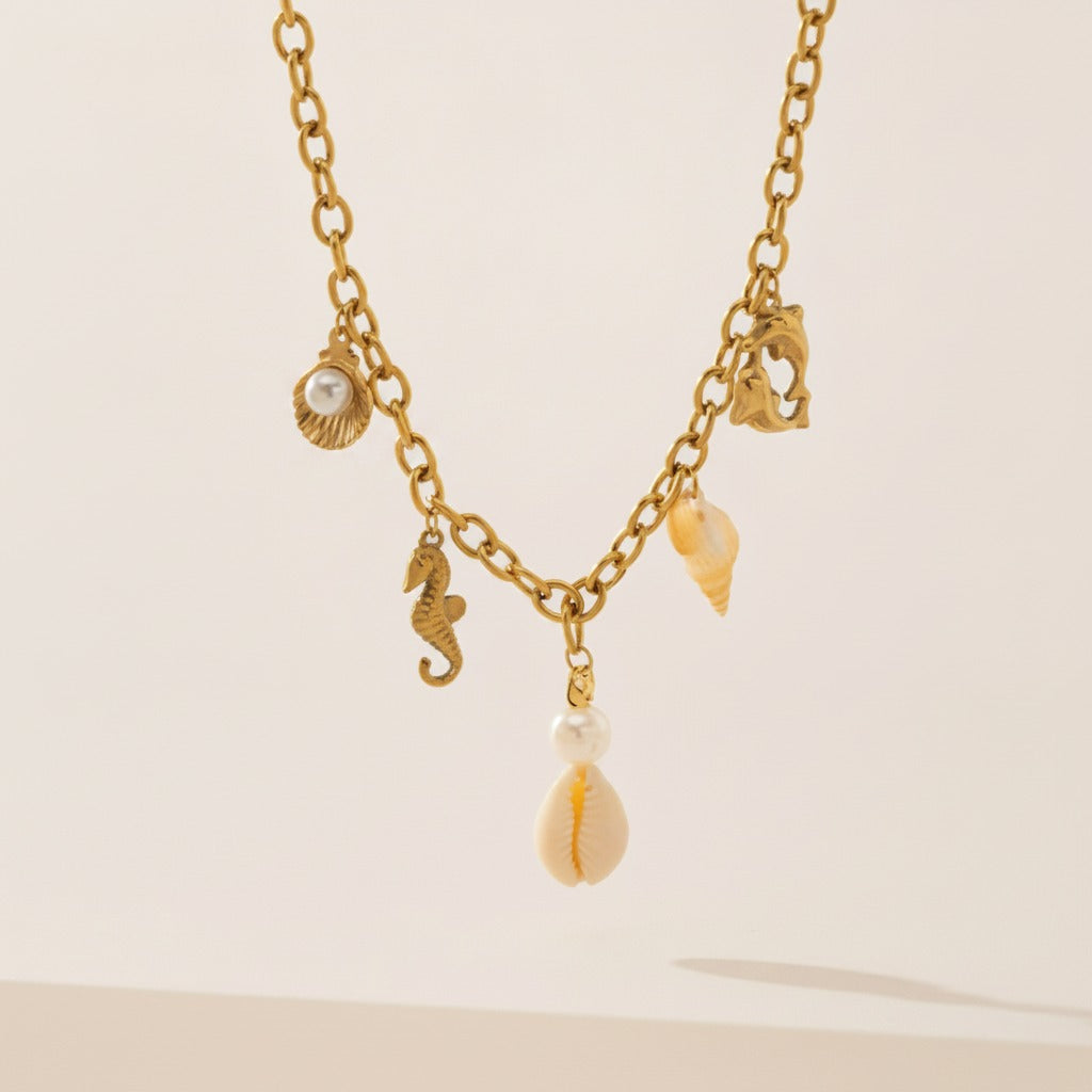 Gold Chain Sea Life Charm Necklace – jewelry (view 6)
