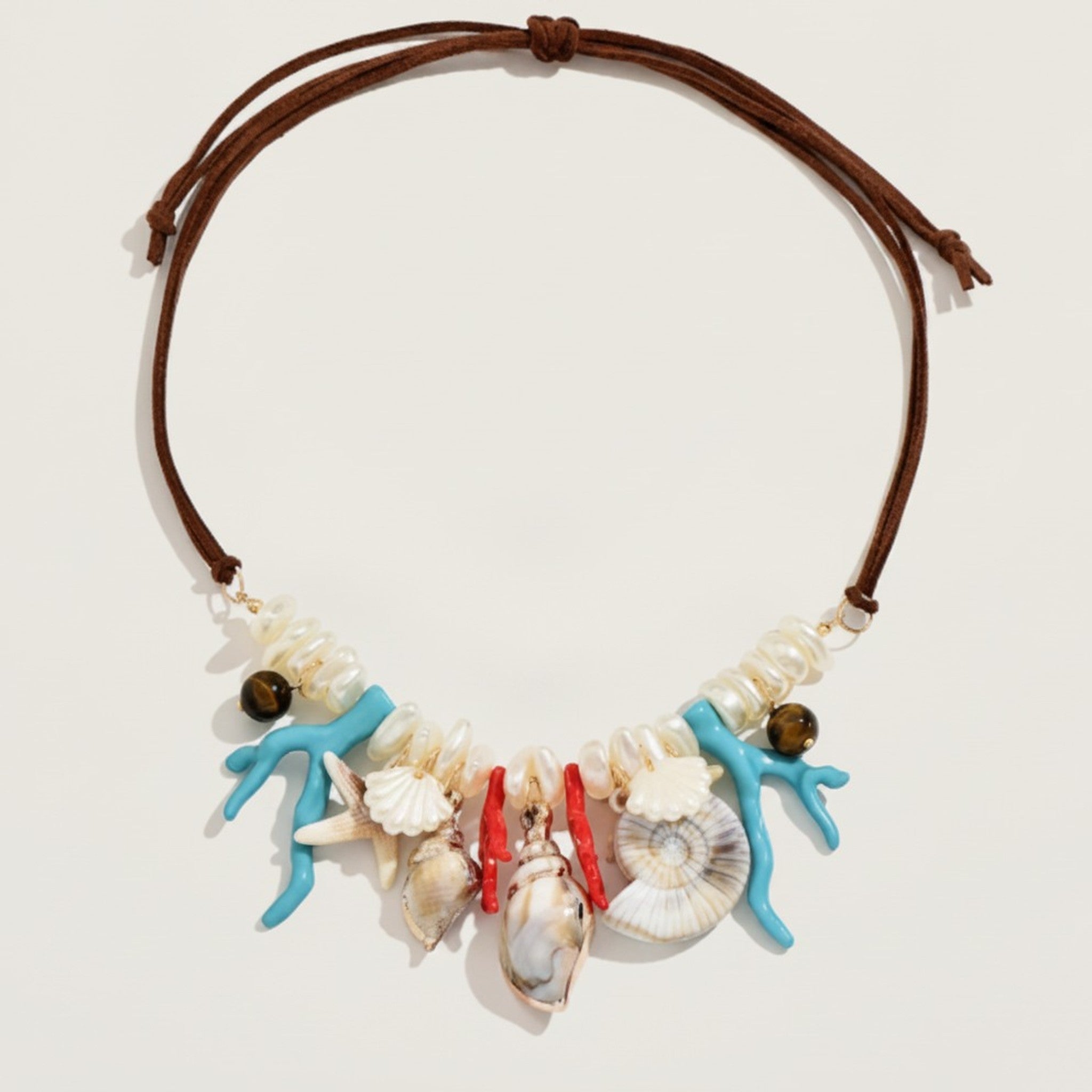 Bohemian Seashell Coral Pearl Necklace – jewelry (view 1)