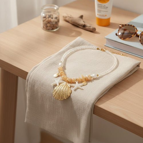 Beach Shell & Starfish Beaded Necklace – jewelry (view 2)