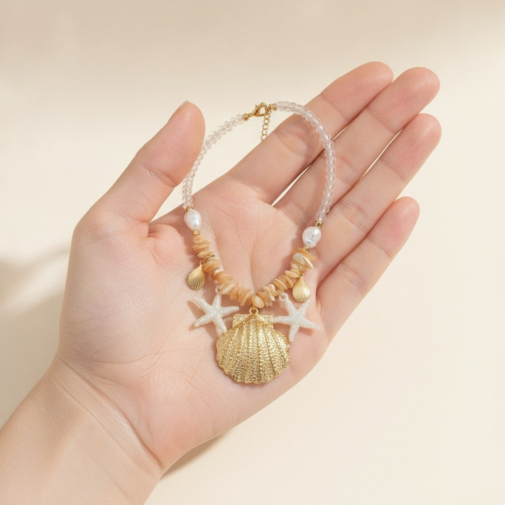 Beach Shell & Starfish Beaded Necklace – jewelry (view 3)