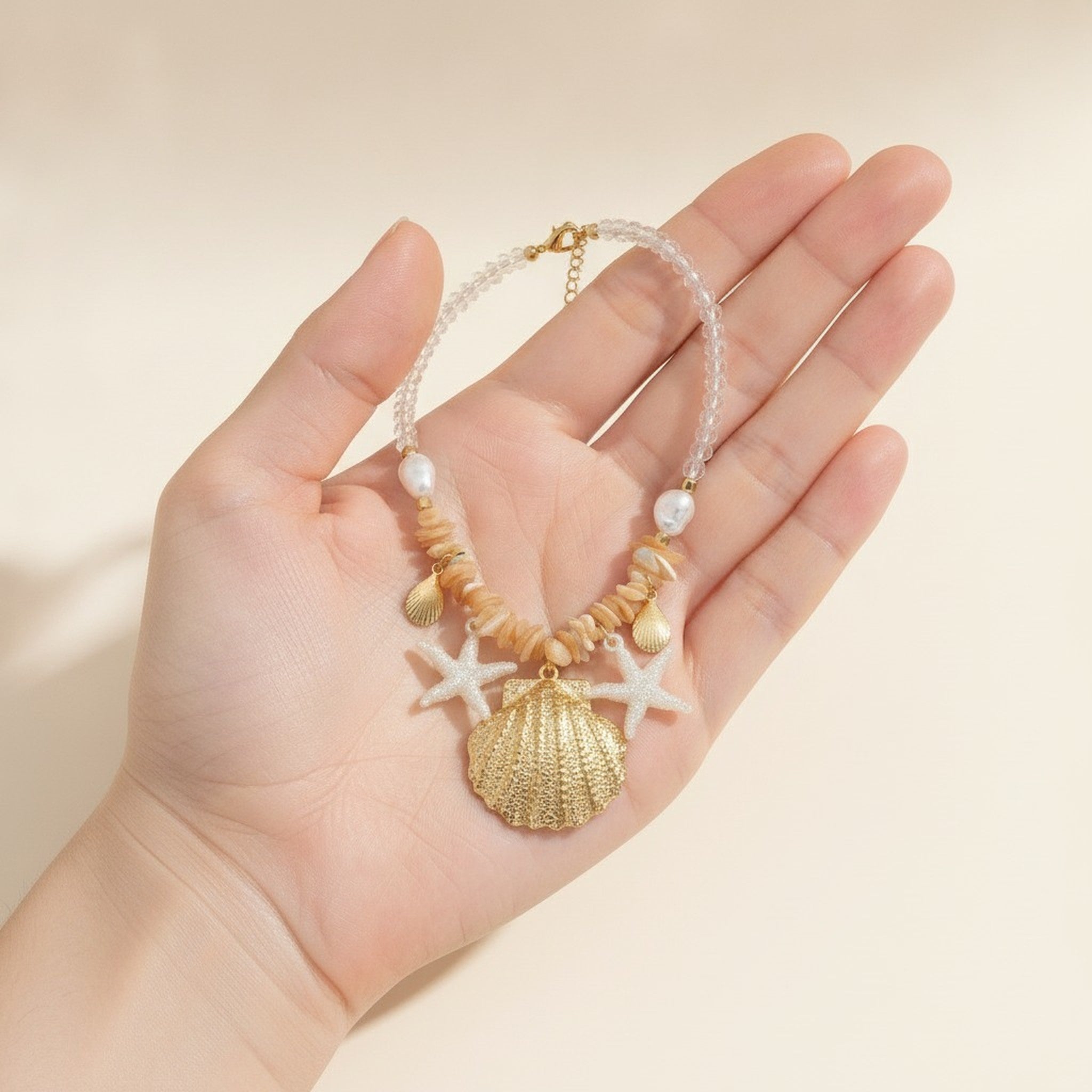 Beach Shell & Starfish Beaded Necklace – jewelry (view 3)
