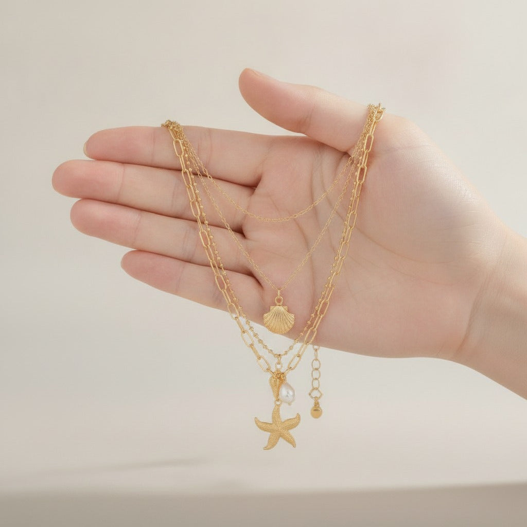 Beach Theme Layered Charm Necklace – novelty & toys (view 3)