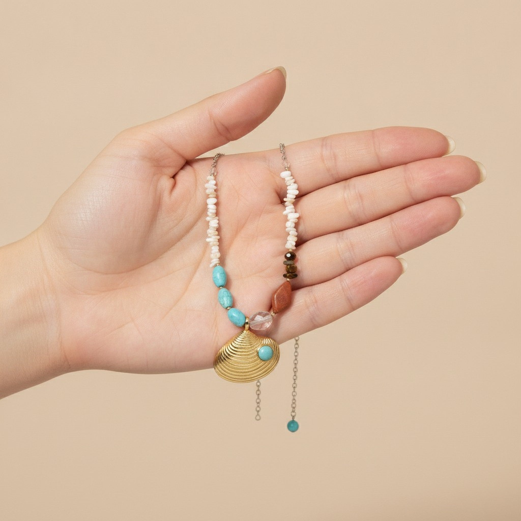 Boho Coastal Seashell Beaded Necklace – jewelry (view 3)