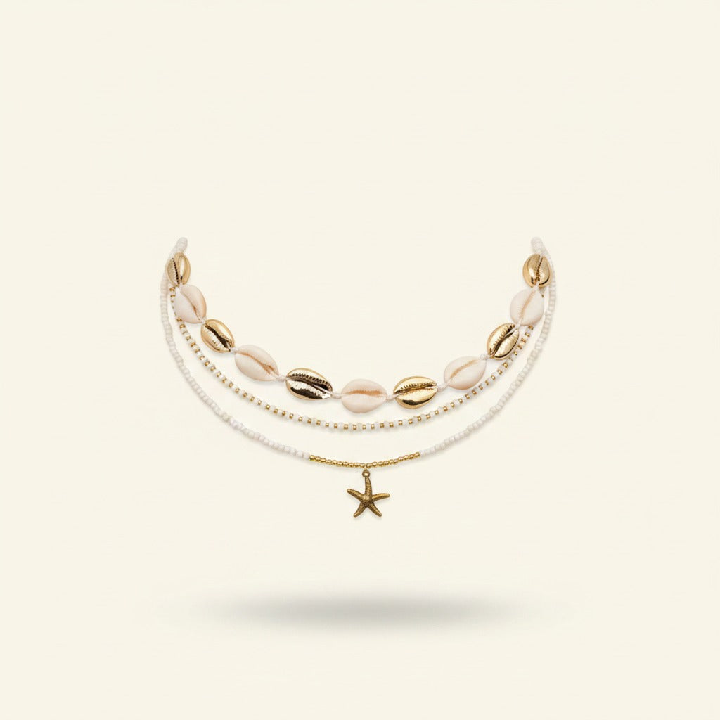 Layered Shell Evil Eye Moon Charm Necklace – jewelry (view 3)