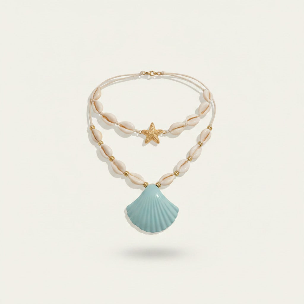 Layered Shell Evil Eye Moon Charm Necklace – jewelry (view 4)