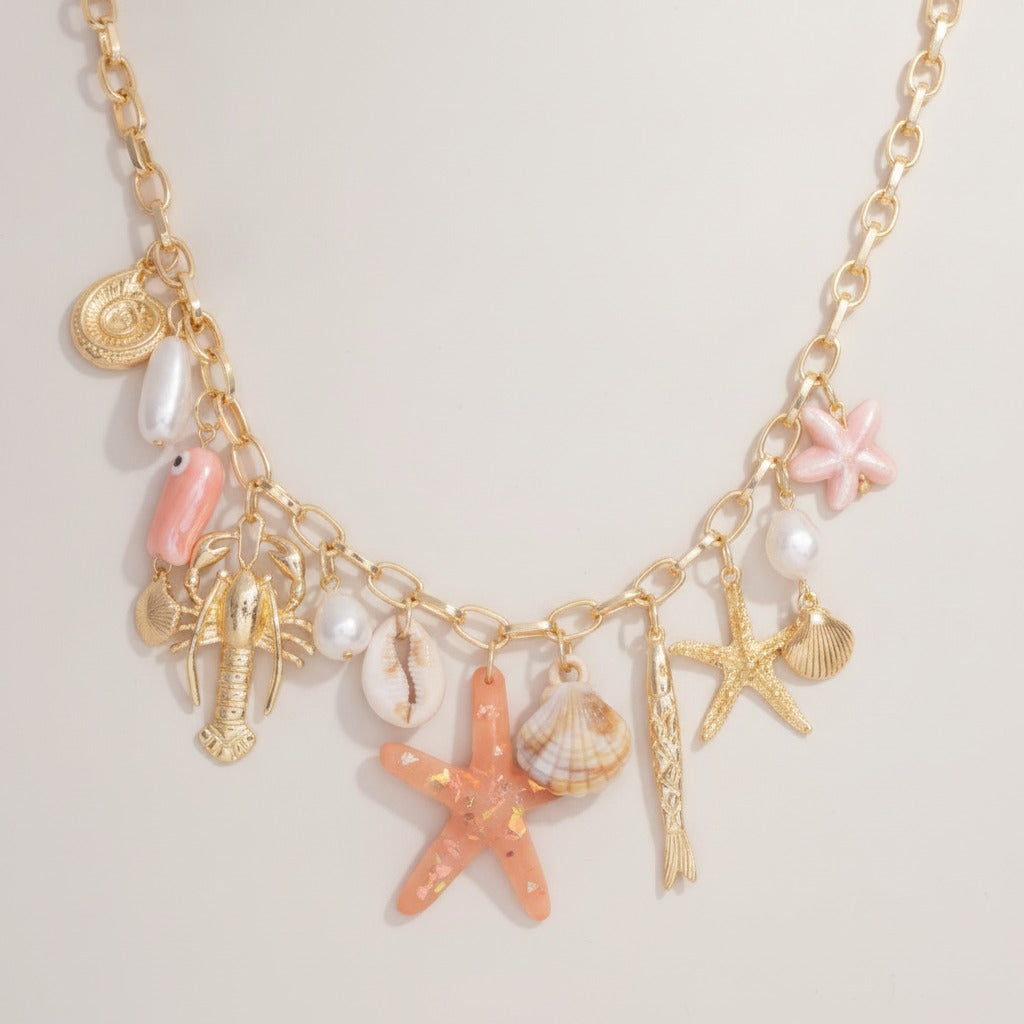 Gold Ocean Charms Statement Necklace – jewelry (view 1)