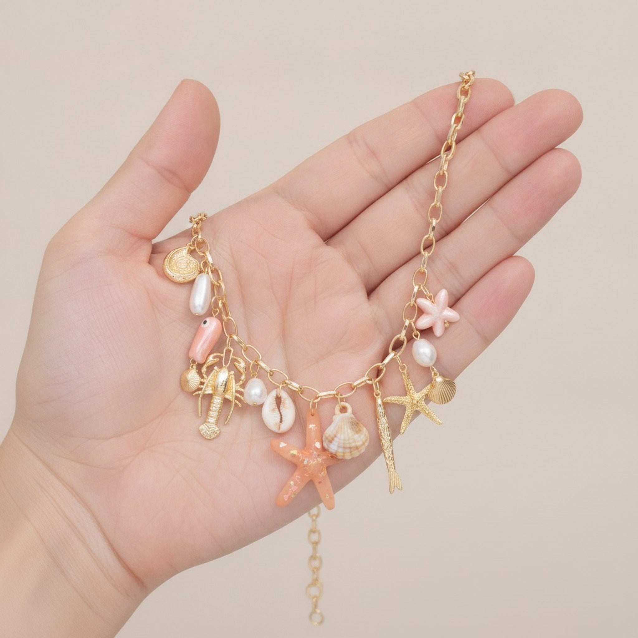 Gold Ocean Charms Statement Necklace – jewelry (view 3)