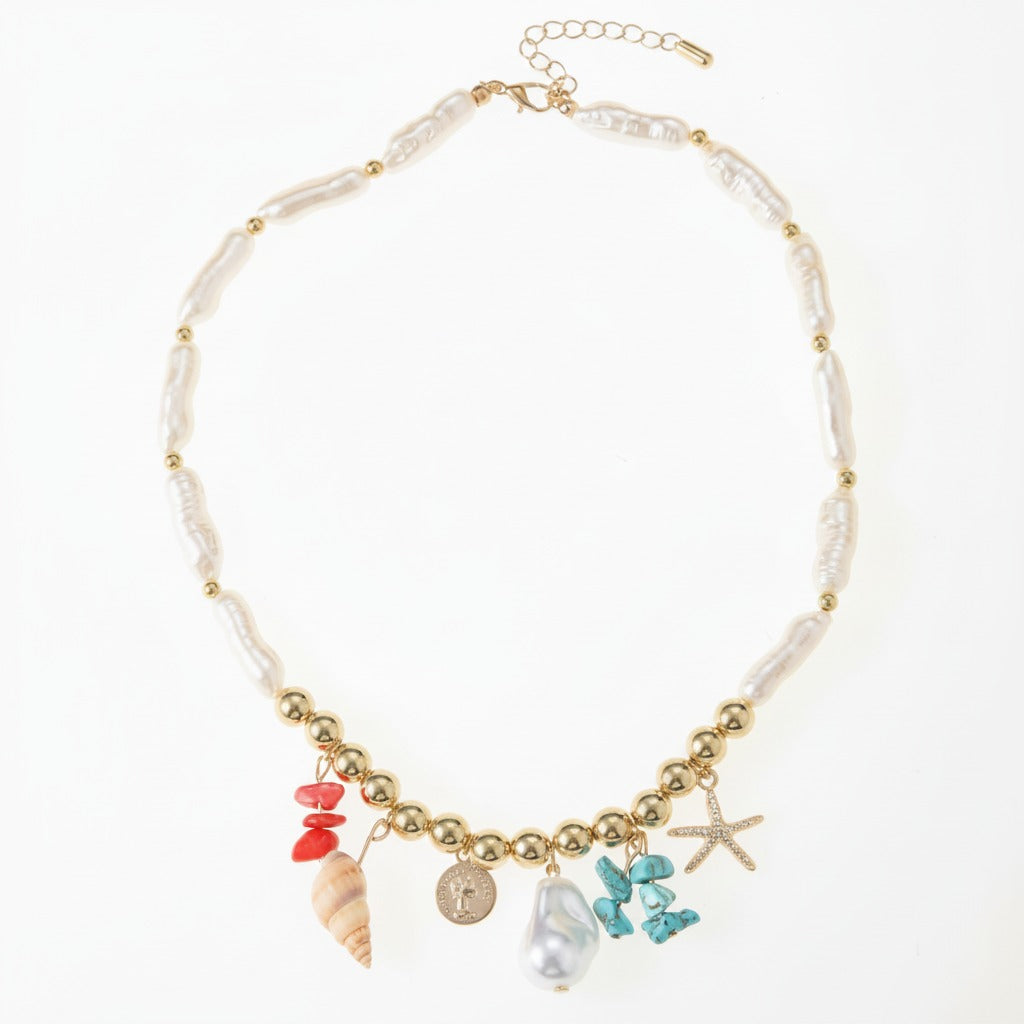 Coastal Pearl & Gold Charm Necklace – jewelry (view 1)
