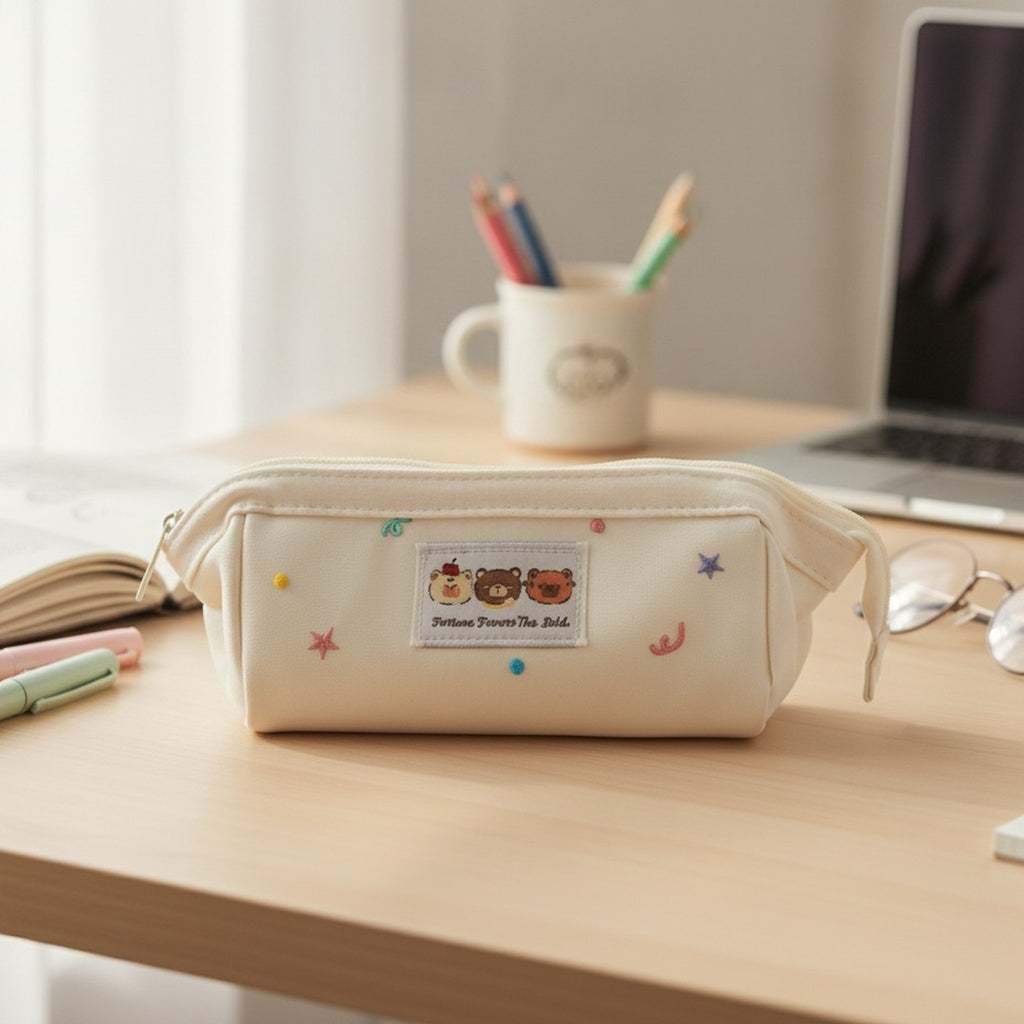 Kawaii Bear Embroidered Pencil Case – stationery (view 2)