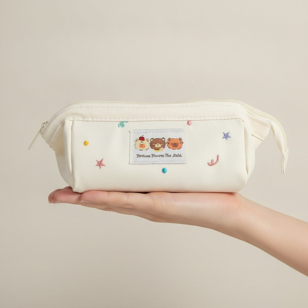 Kawaii Bear Embroidered Pencil Case – stationery (view 3)