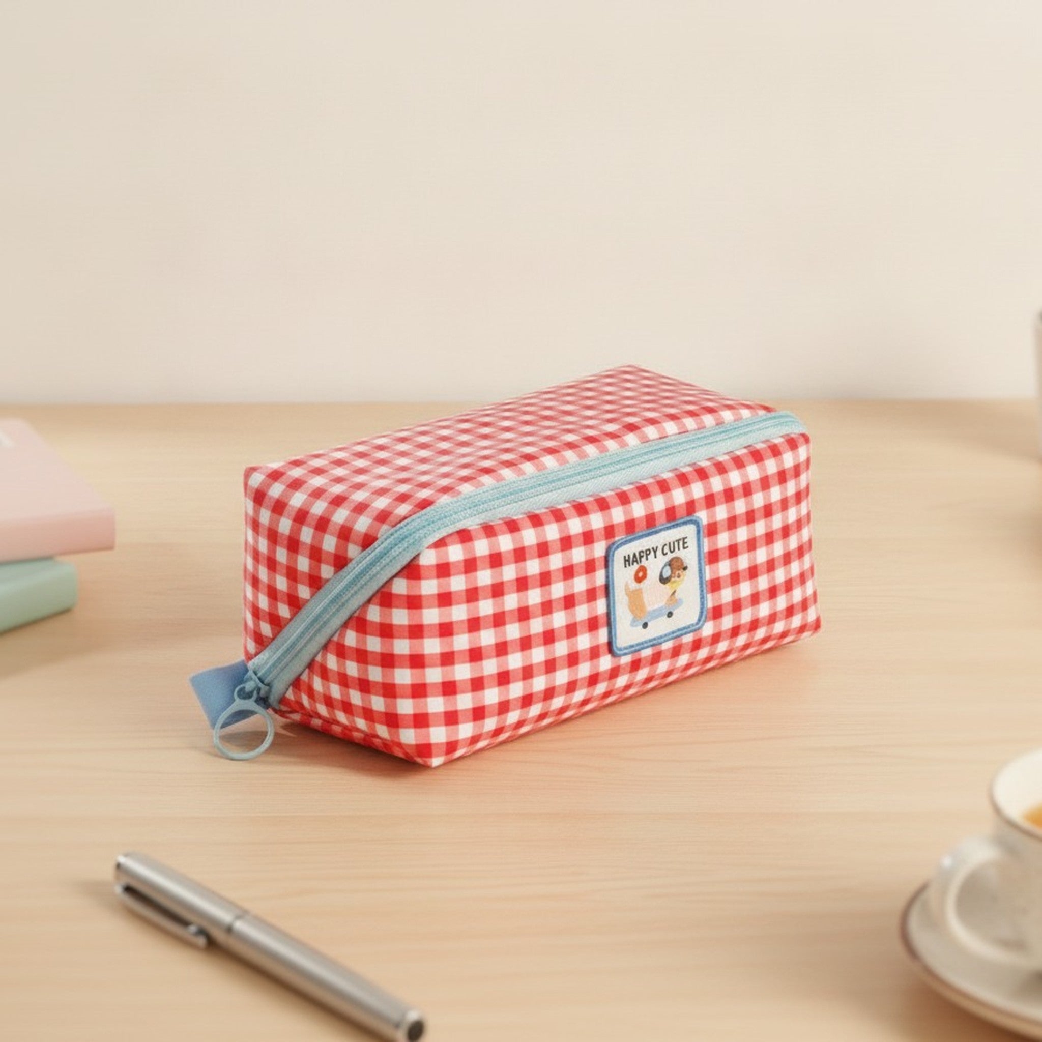 Gingham Pattern Pencil Pouch – stationery (view 4)