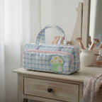 Cute Gingham Mushroom Dual-Zip Pencil Case – stationery (view 3)