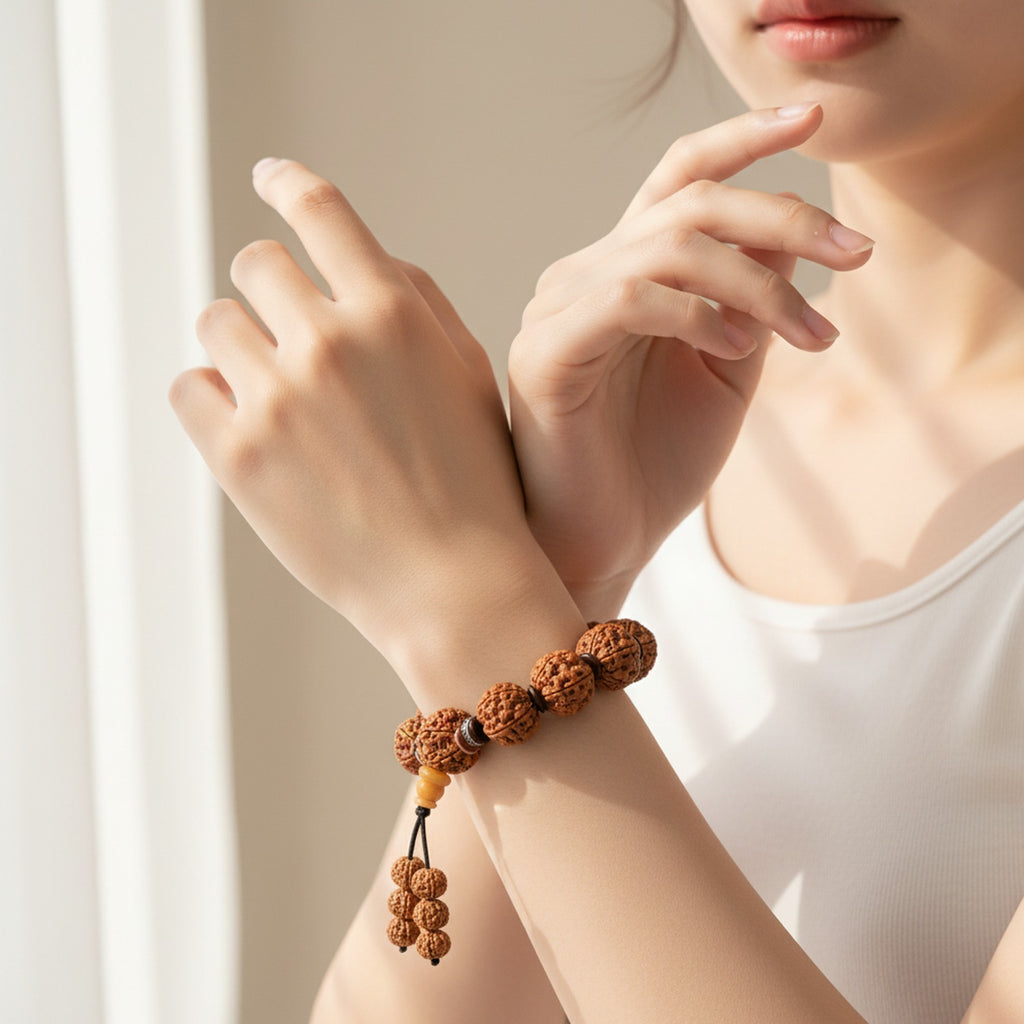 Rudraksha Beaded Bracelet With Adjustable Tassel