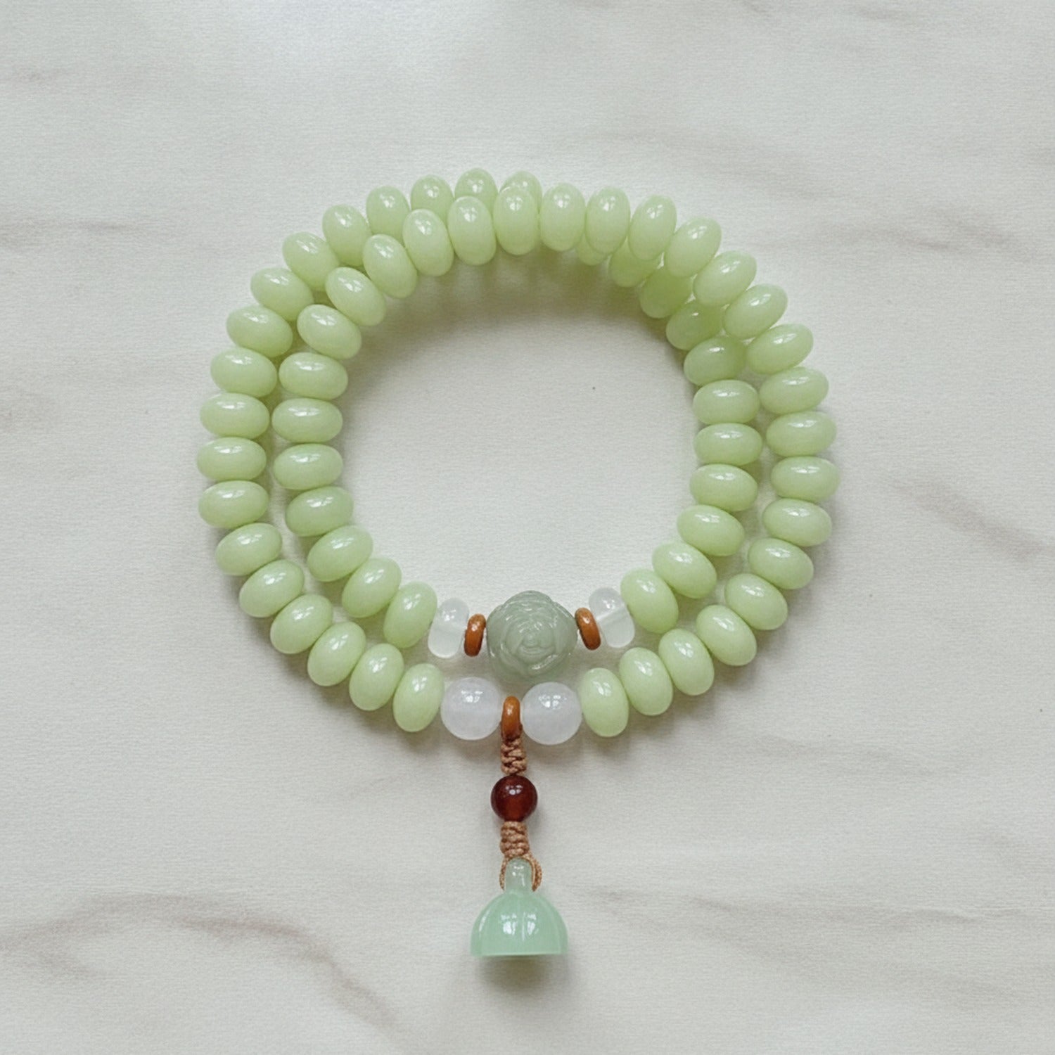 Jade Green Beaded Charm Bracelet Stack