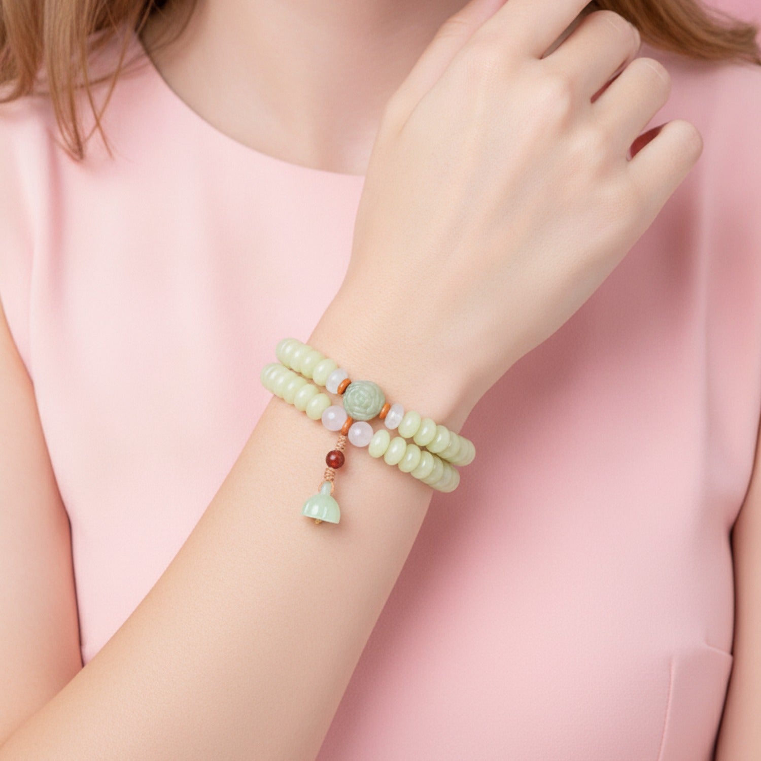 Jade Green Beaded Charm Bracelet Stack