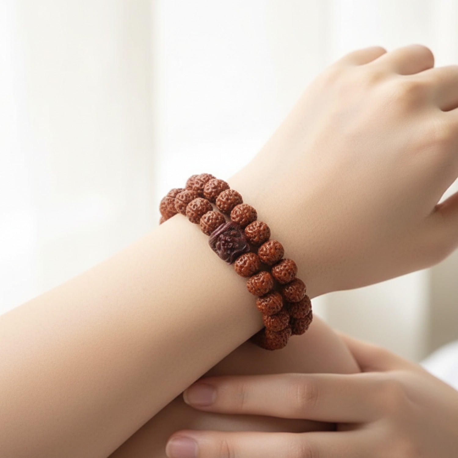 Rudraksha Seed Beaded Bracelet With Gold Accent