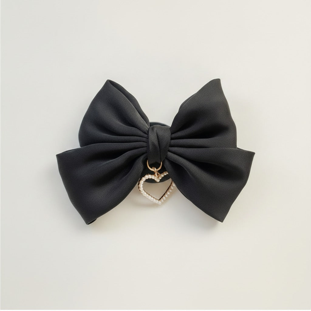 Large Bow Hair Clip with Pearl Heart – hair accessories (view 1)