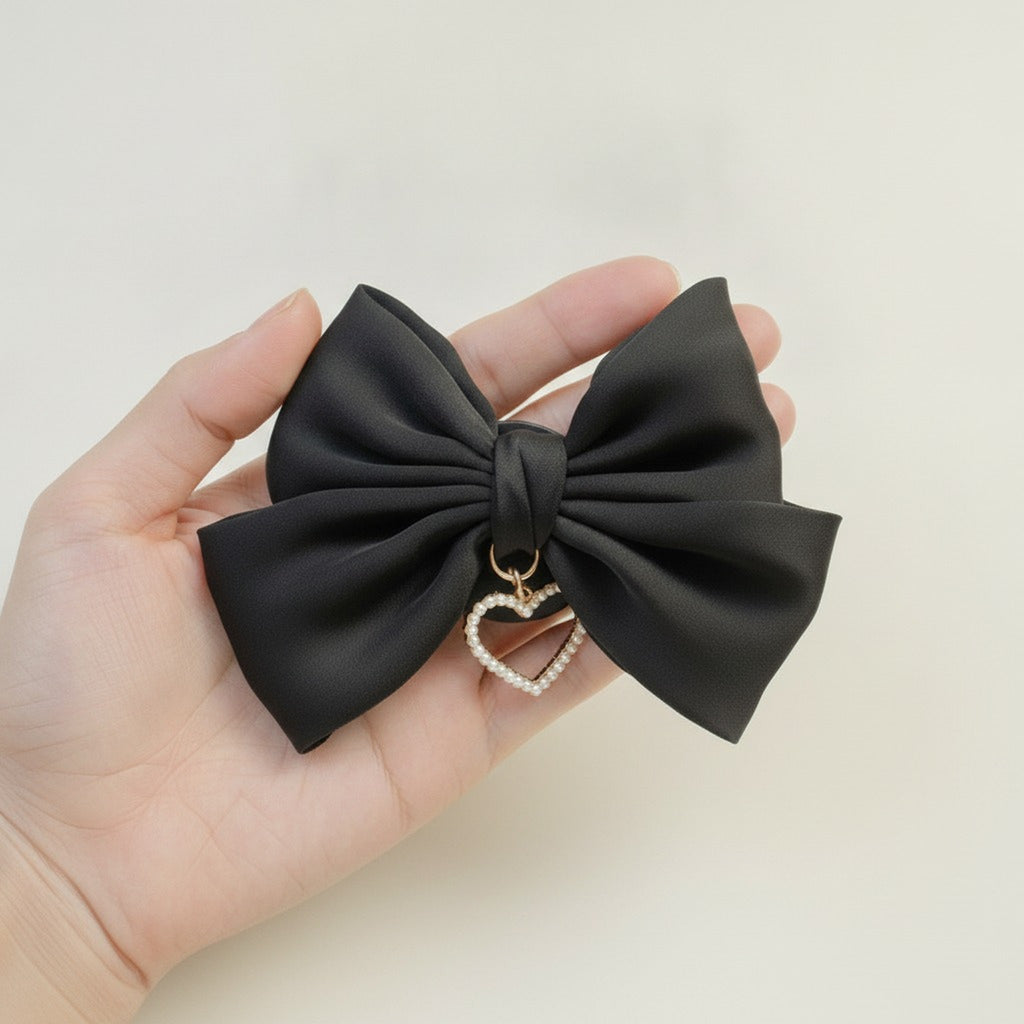 Large Bow Hair Clip with Pearl Heart – hair accessories (view 5)