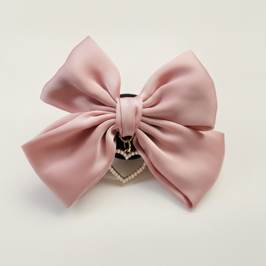 Large Bow Hair Clip with Pearl Heart – hair accessories (view 2)