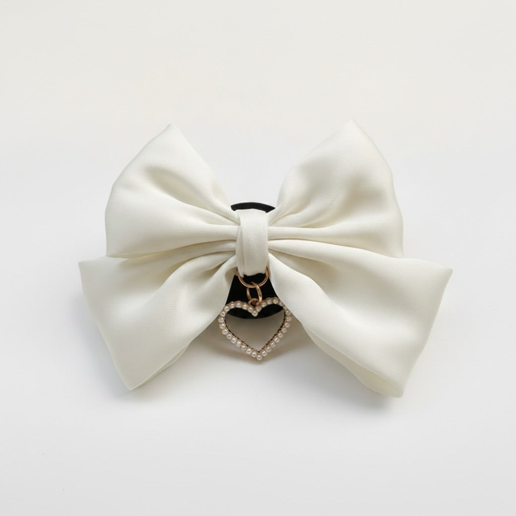 Large Bow Hair Clip with Pearl Heart – hair accessories (view 3)