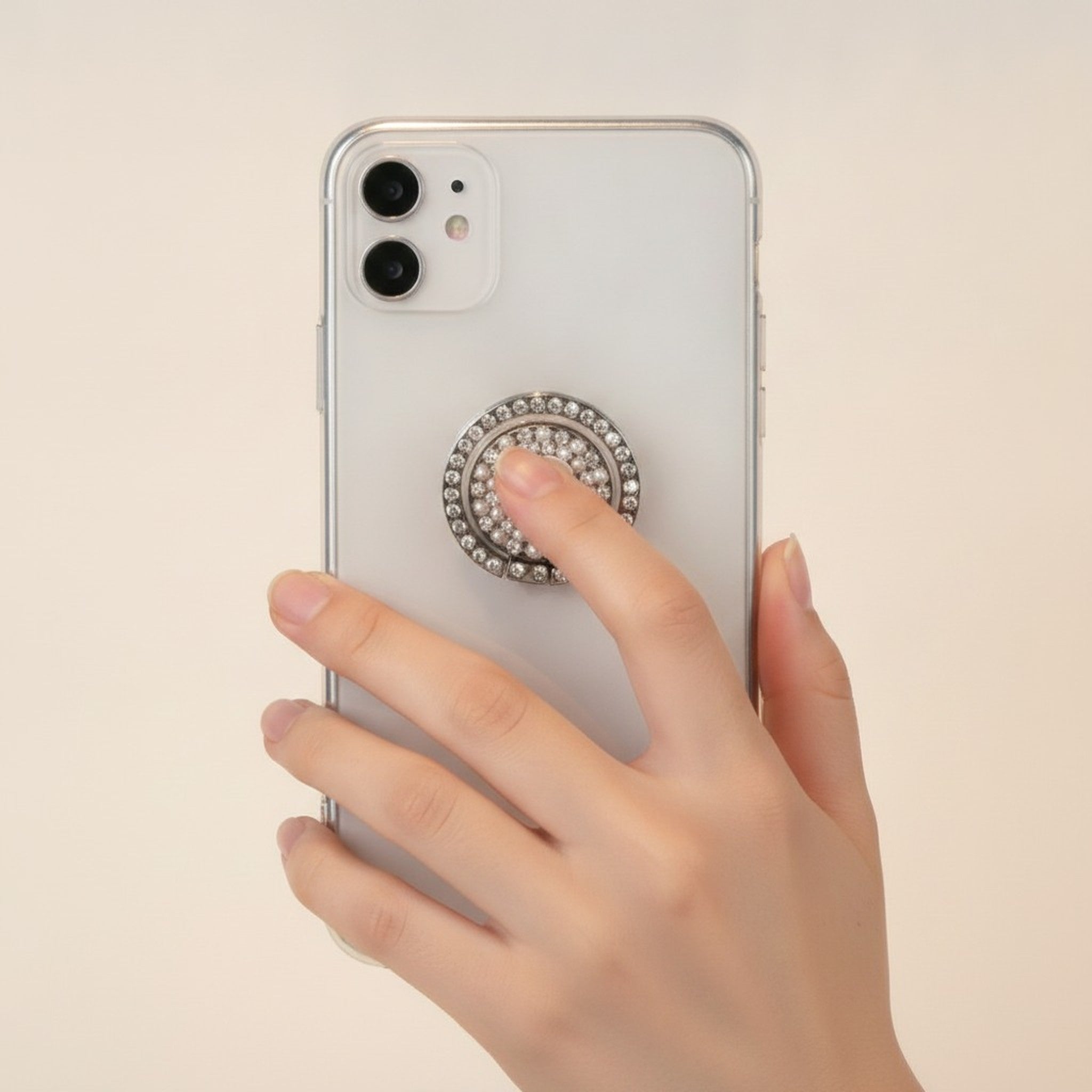 Sparkling Crystal Pearl Phone Ring Stand – tech (view 4)