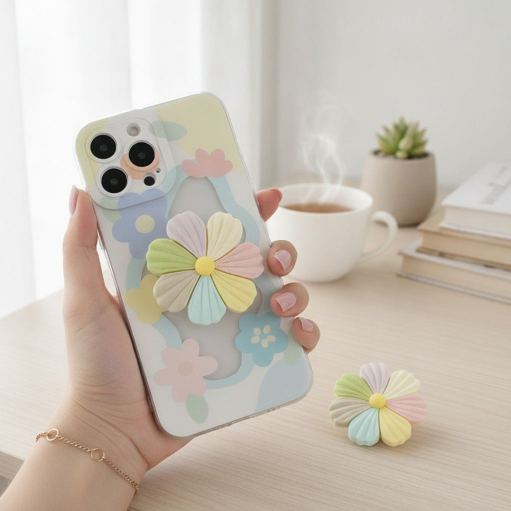 Pastel Flower iPhone Case with Grip Stand – tech (view 2)