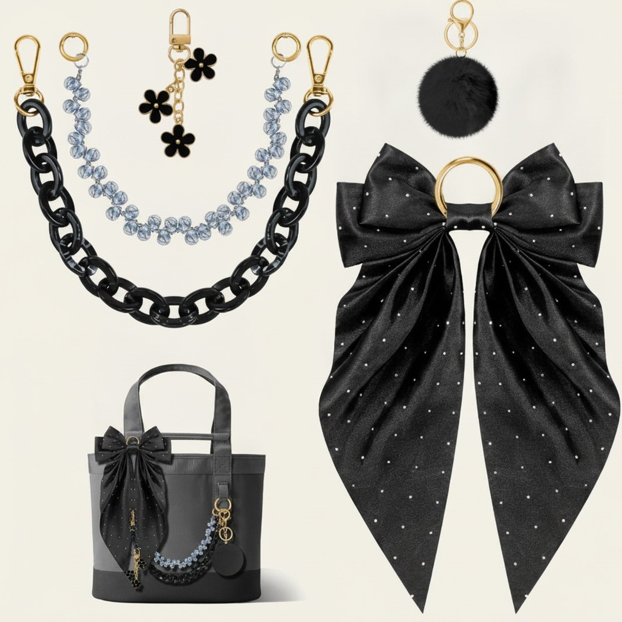 Elegant Bag Chains, Charms, and Bows Set – bags & wallets (view 2)