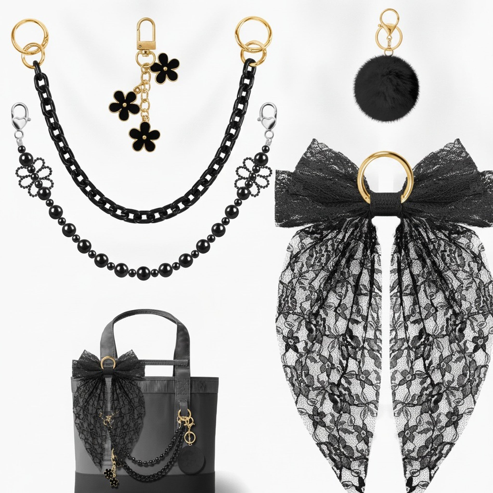 Elegant Bag Chains, Charms, and Bows Set – bags & wallets (view 3)