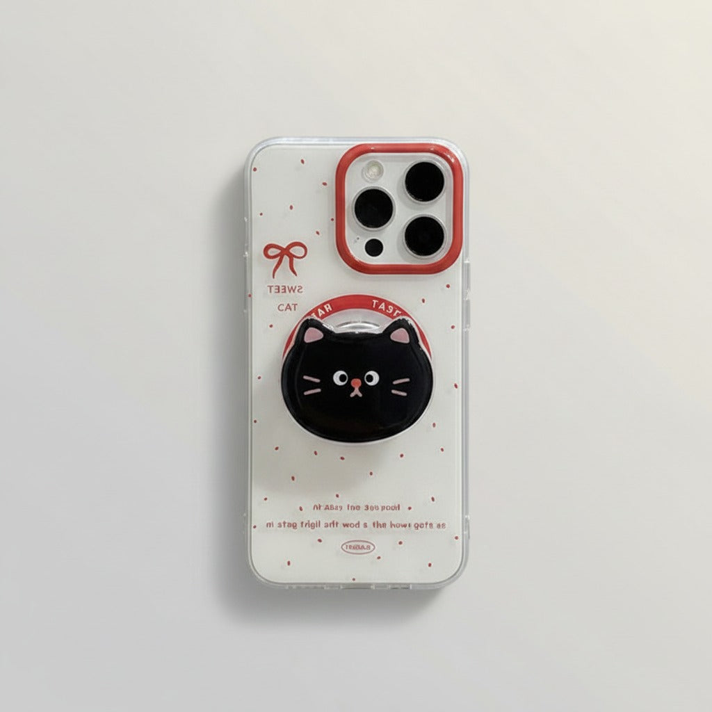 Cute Clear Black Cat Phone Stand Case – tech (view 1)
