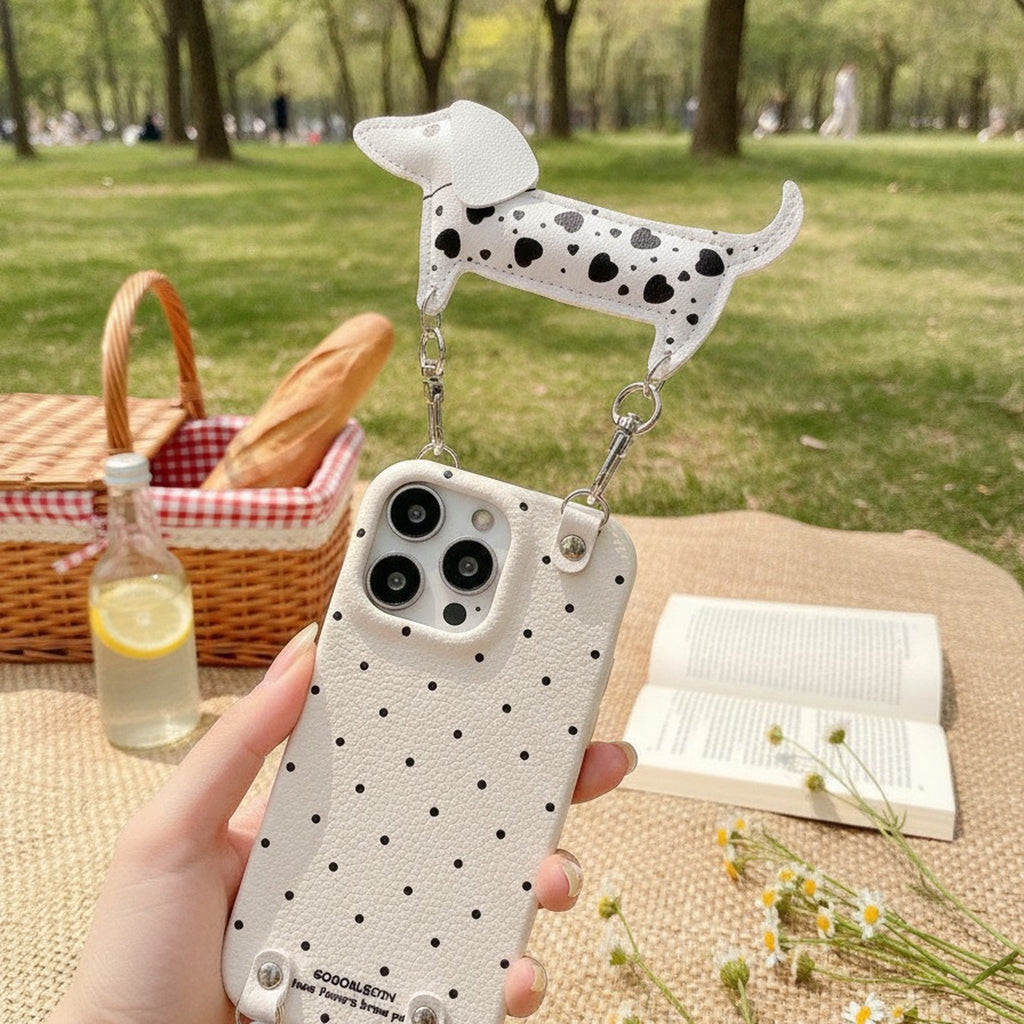 Cute Black Dalmatian Dog Polka Dot Phone Case Lanyard