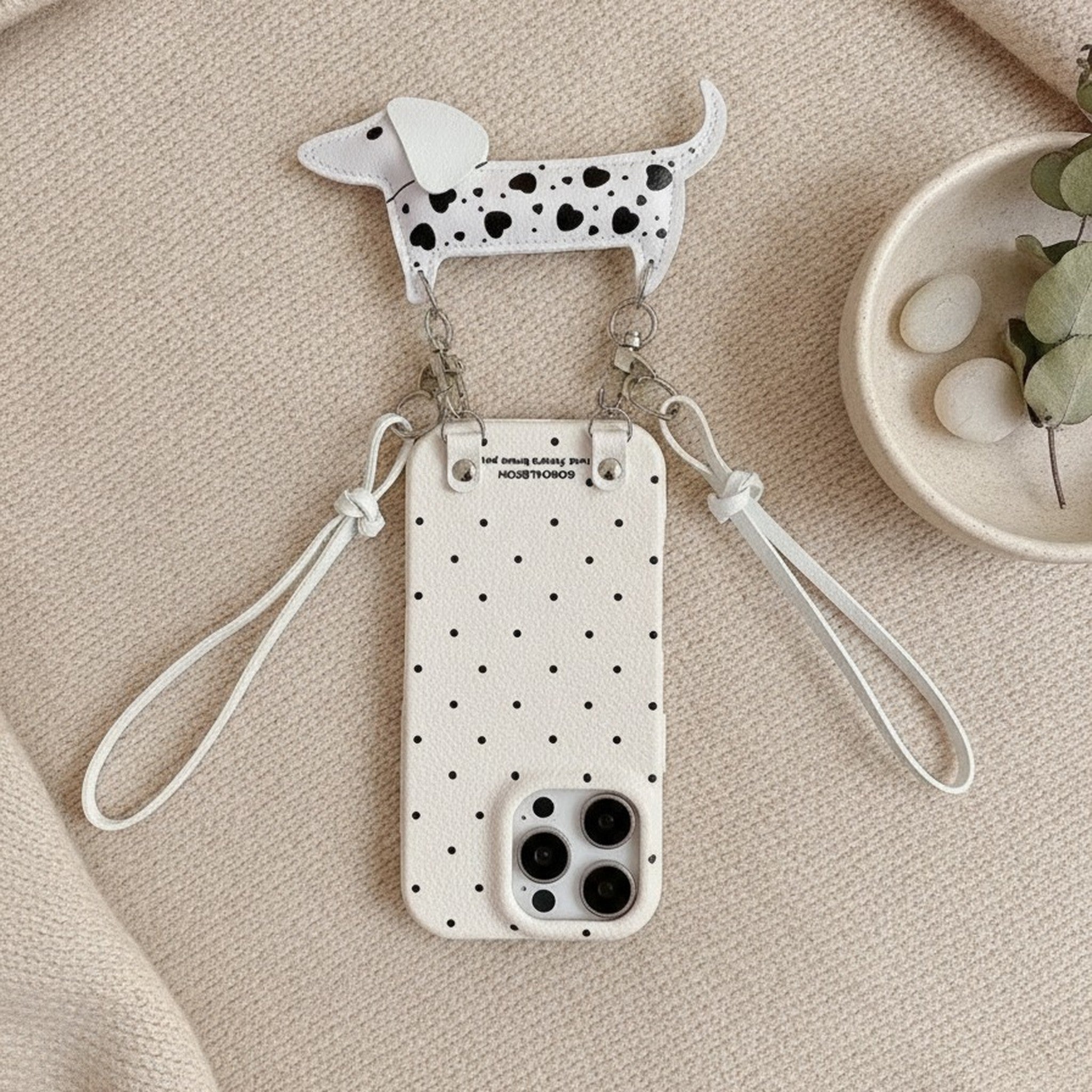 Polka Dot Dog Lanyard Phone Case – tech (view 1)