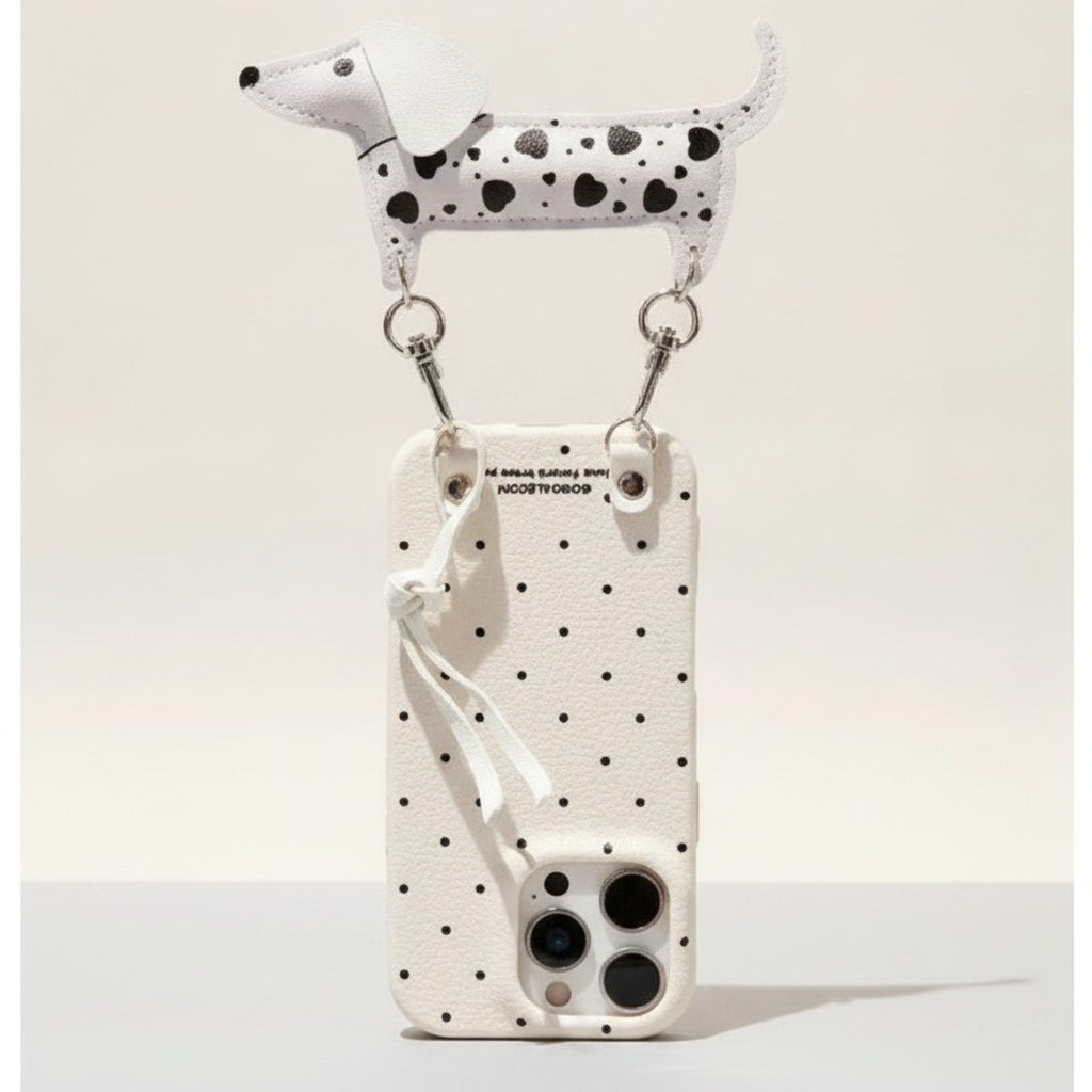 Cute Black Dalmatian Dog Polka Dot Phone Case Lanyard