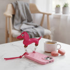 Rosered Dachshund Polka Dot Phone Case with Charm
