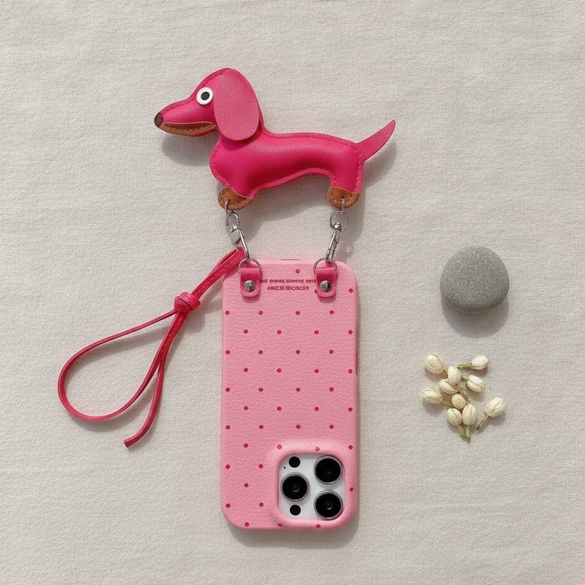 Polka Dot Dog Lanyard Phone Case – tech (view 2)