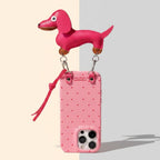 Rosered Dachshund Polka Dot Phone Case with Charm
