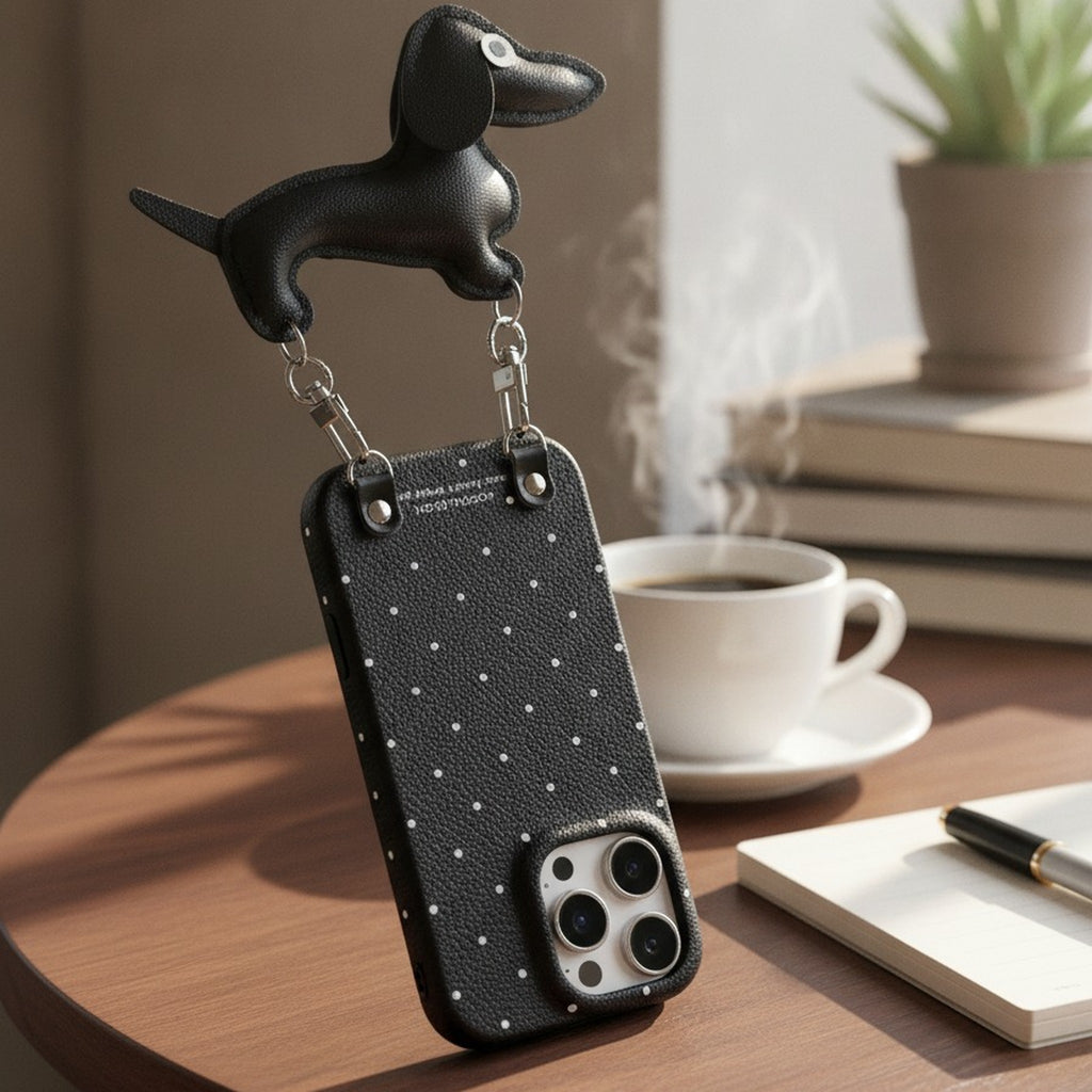 White Polka Dot Black Dachshund iPhone Case