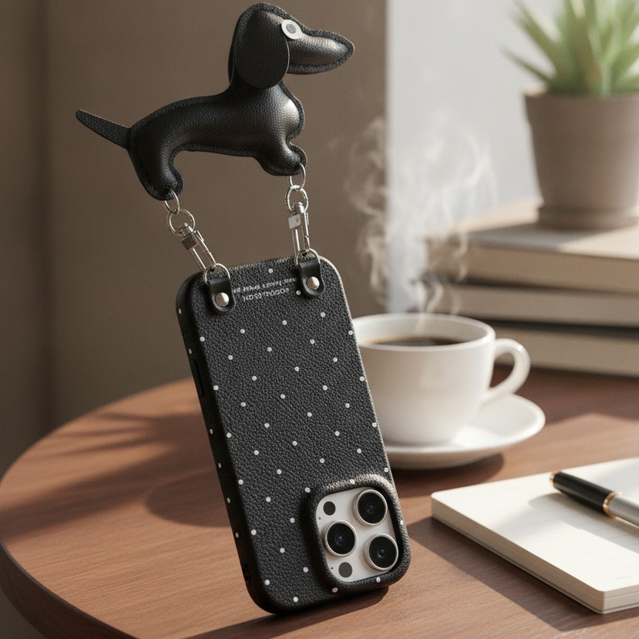 White Polka Dot Black Dachshund iPhone Case