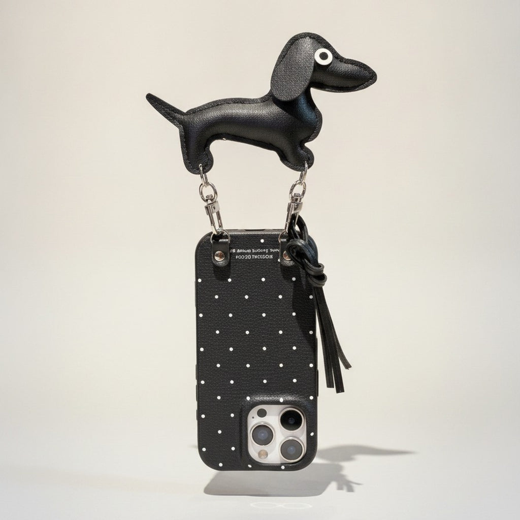 White Polka Dot Black Dachshund iPhone Case