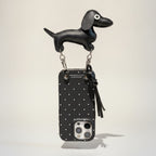 White Polka Dot Black Dachshund iPhone Case