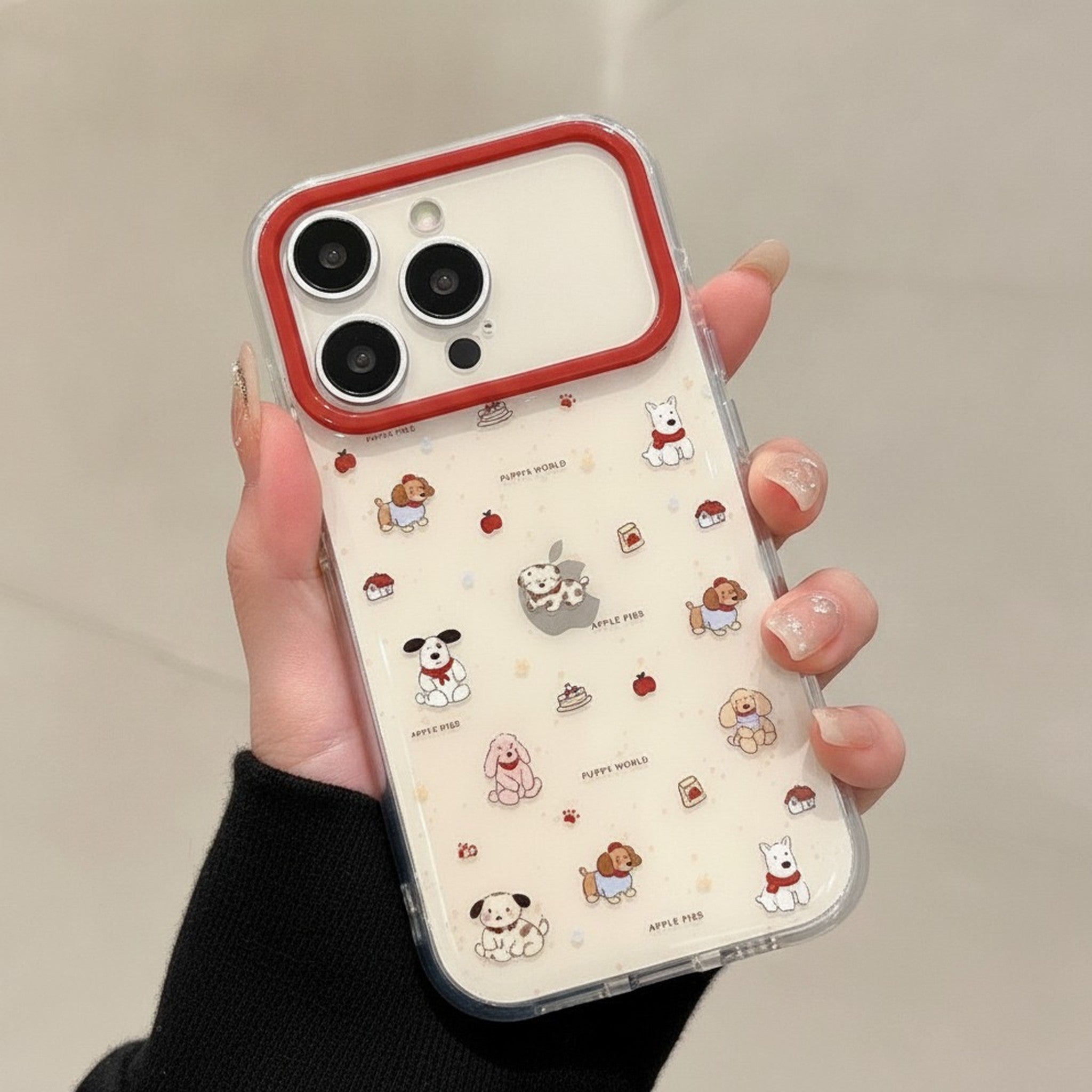Adorable Puppy World Red Trim Clear iPhone Case
