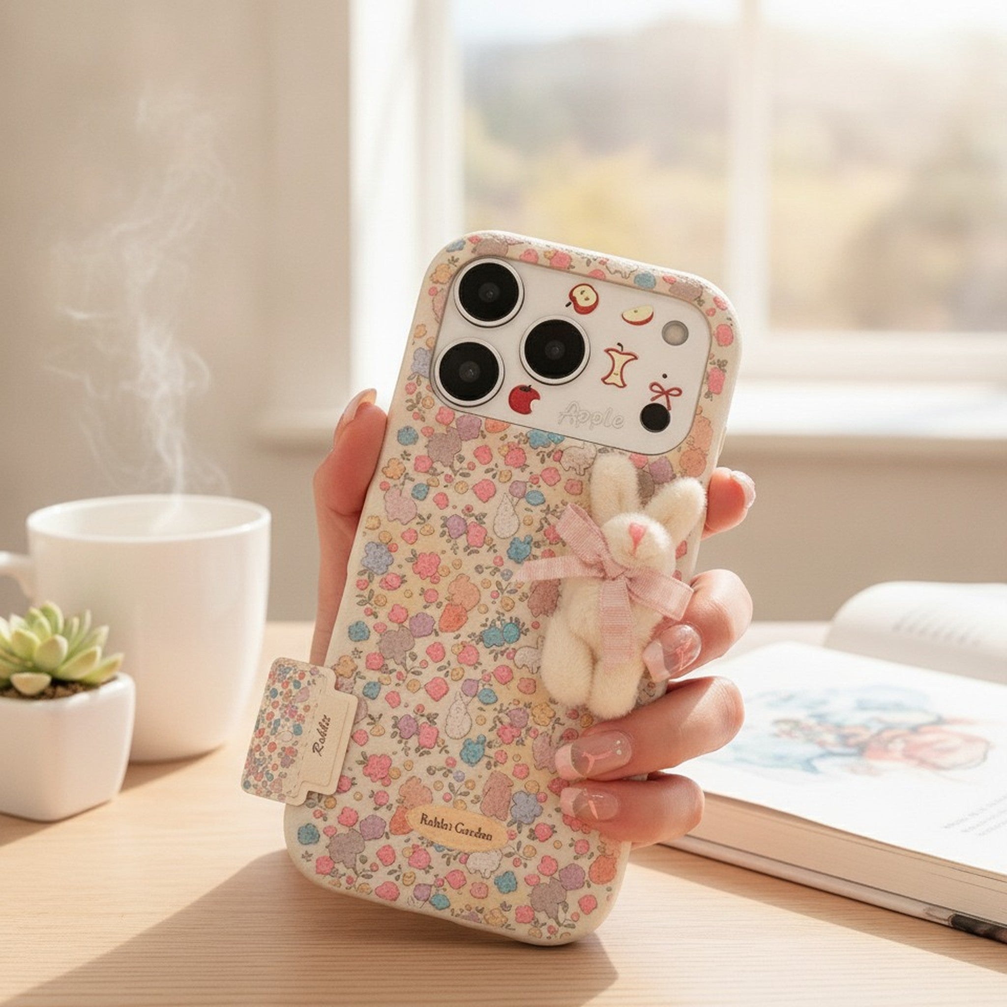 White Floral Rabbit Charm Apple iPhone Case